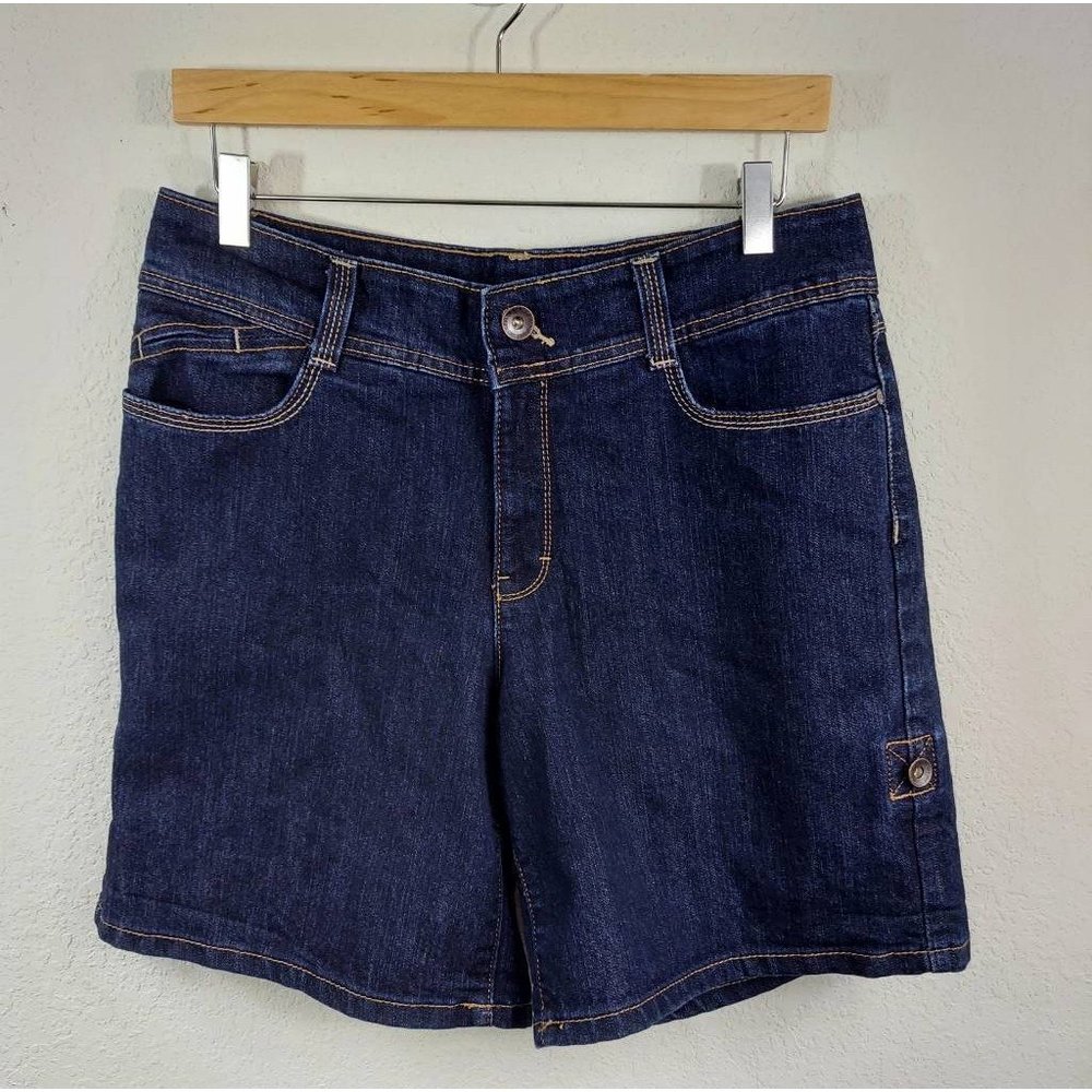 Nine West Womens Jean Shorts Blue Stretch Dark Wash Flap Pockets Denim 10
